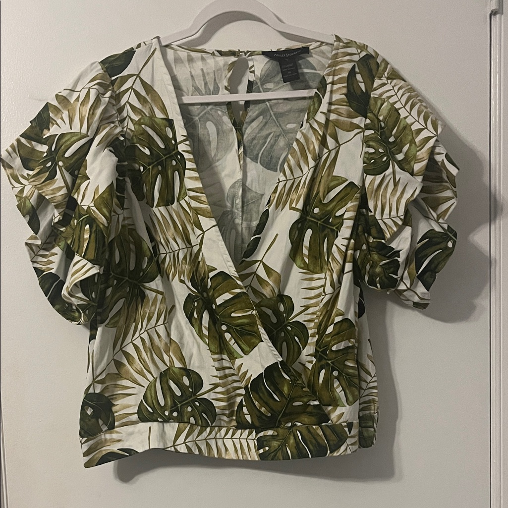 Ashley Stewart Green Leaf Print Blouse Size 16